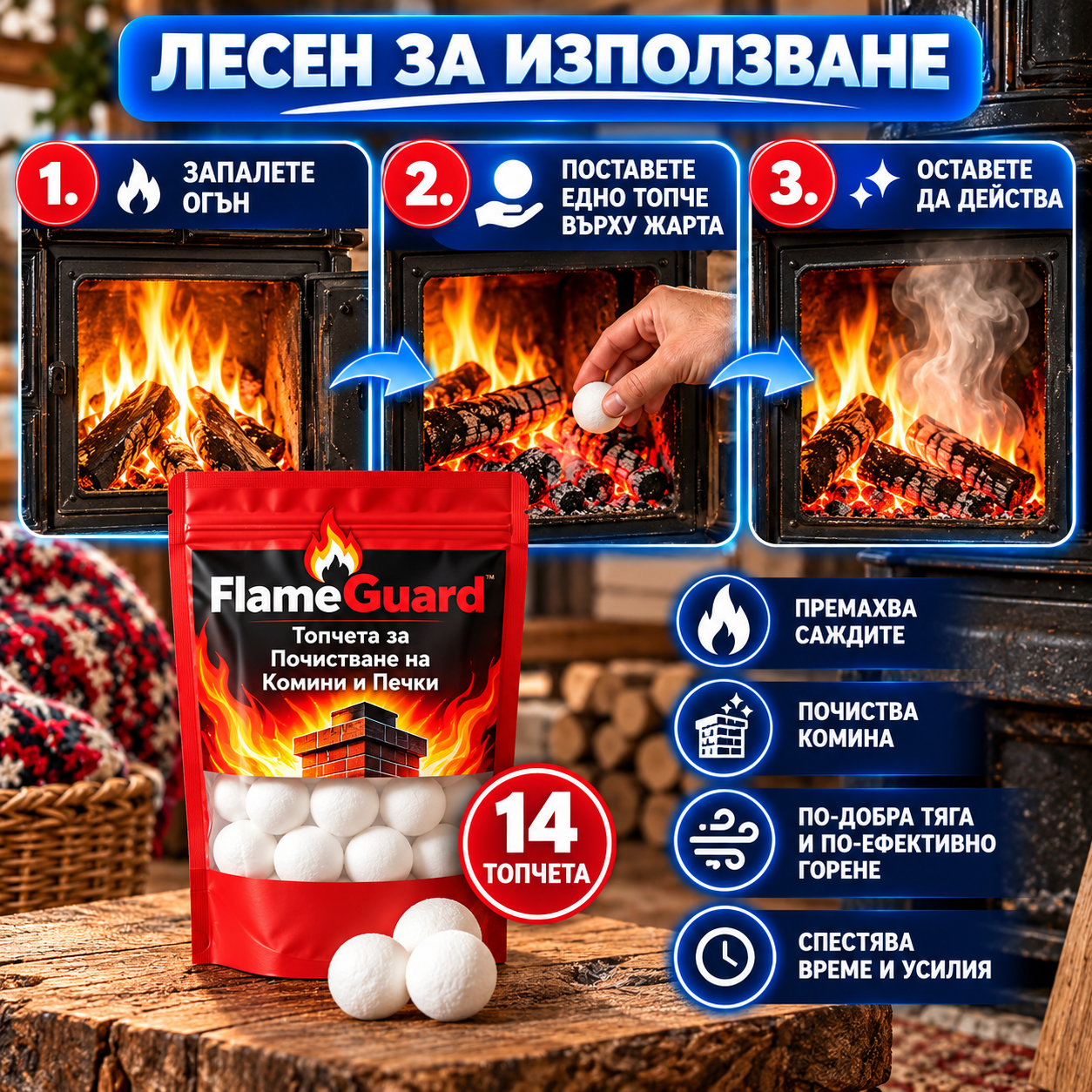 FlameGuard Топчета за Почистване на Комини и Печки