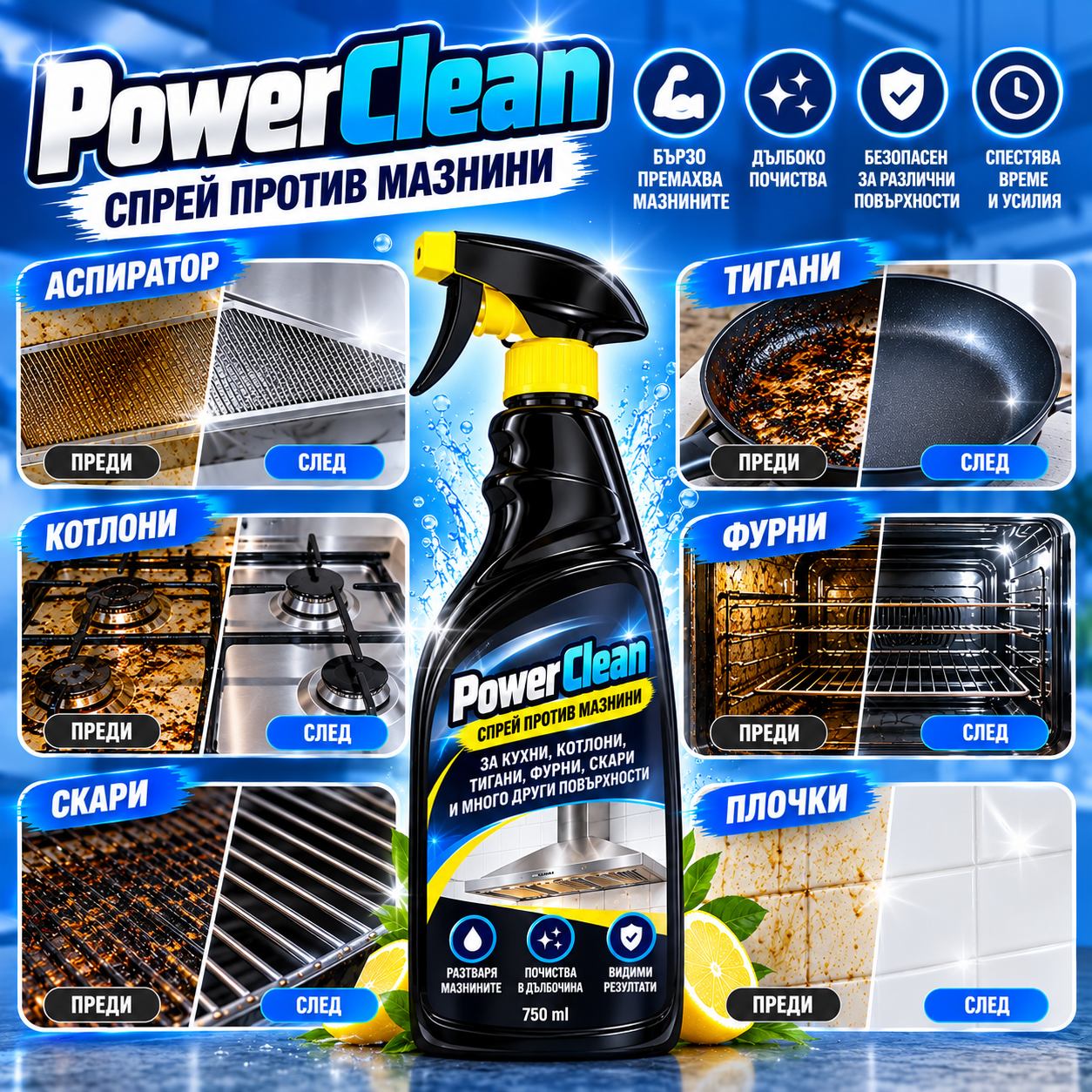 PowerClean Спрей против мазнини