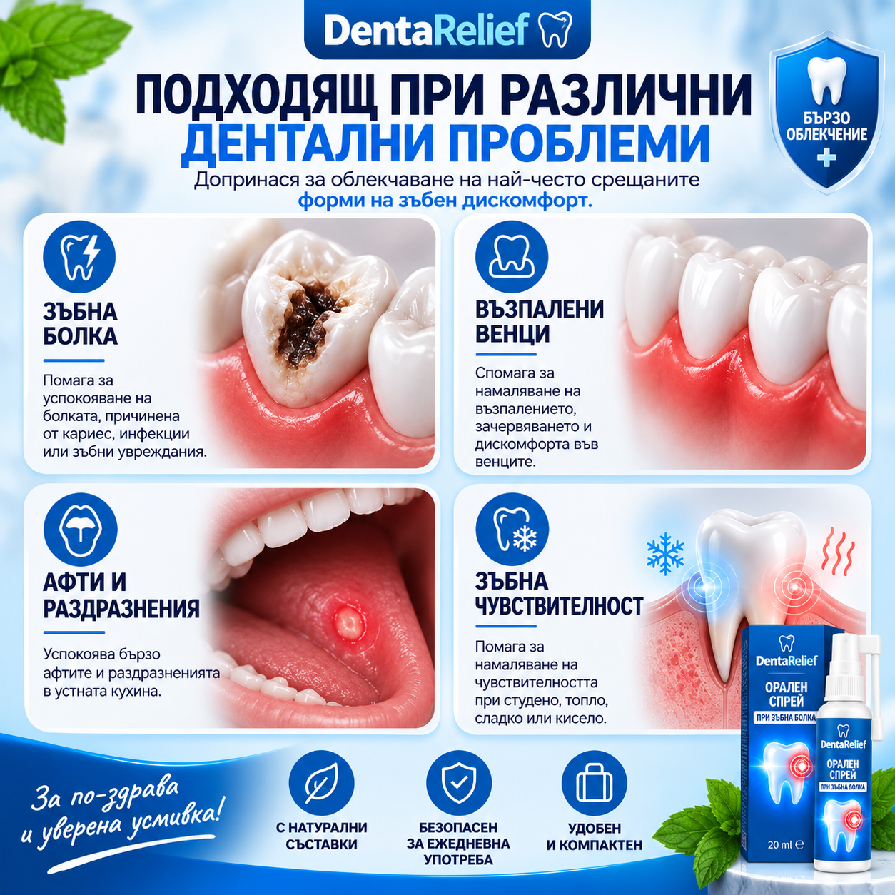 DentaRelief Успокояващ спрей при зъбна болка