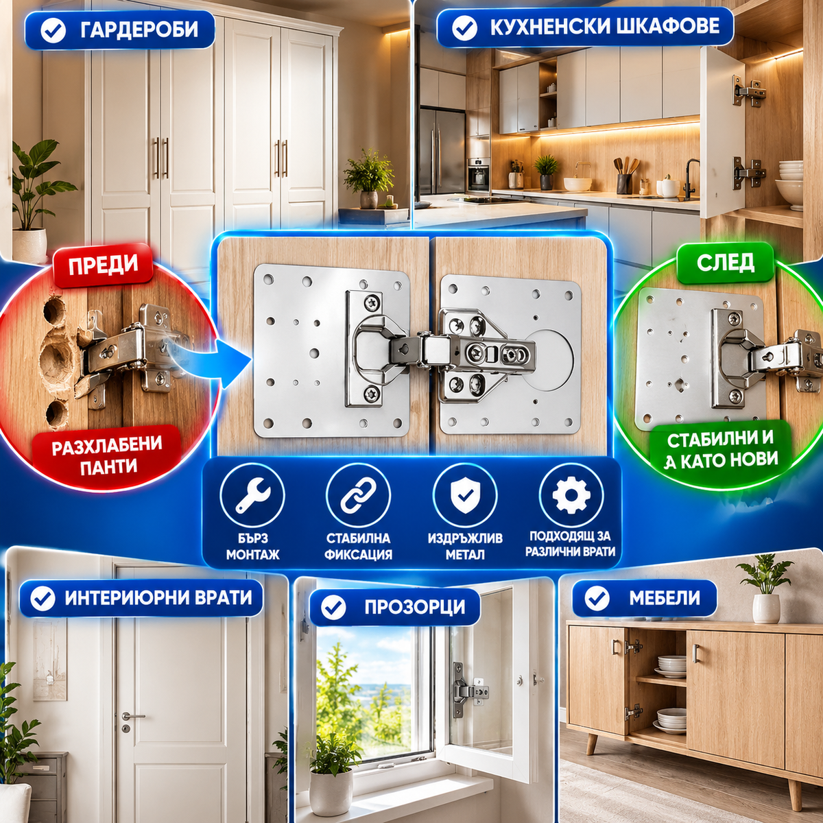 DoorFix Комплект за ремонт на панти 10 броя