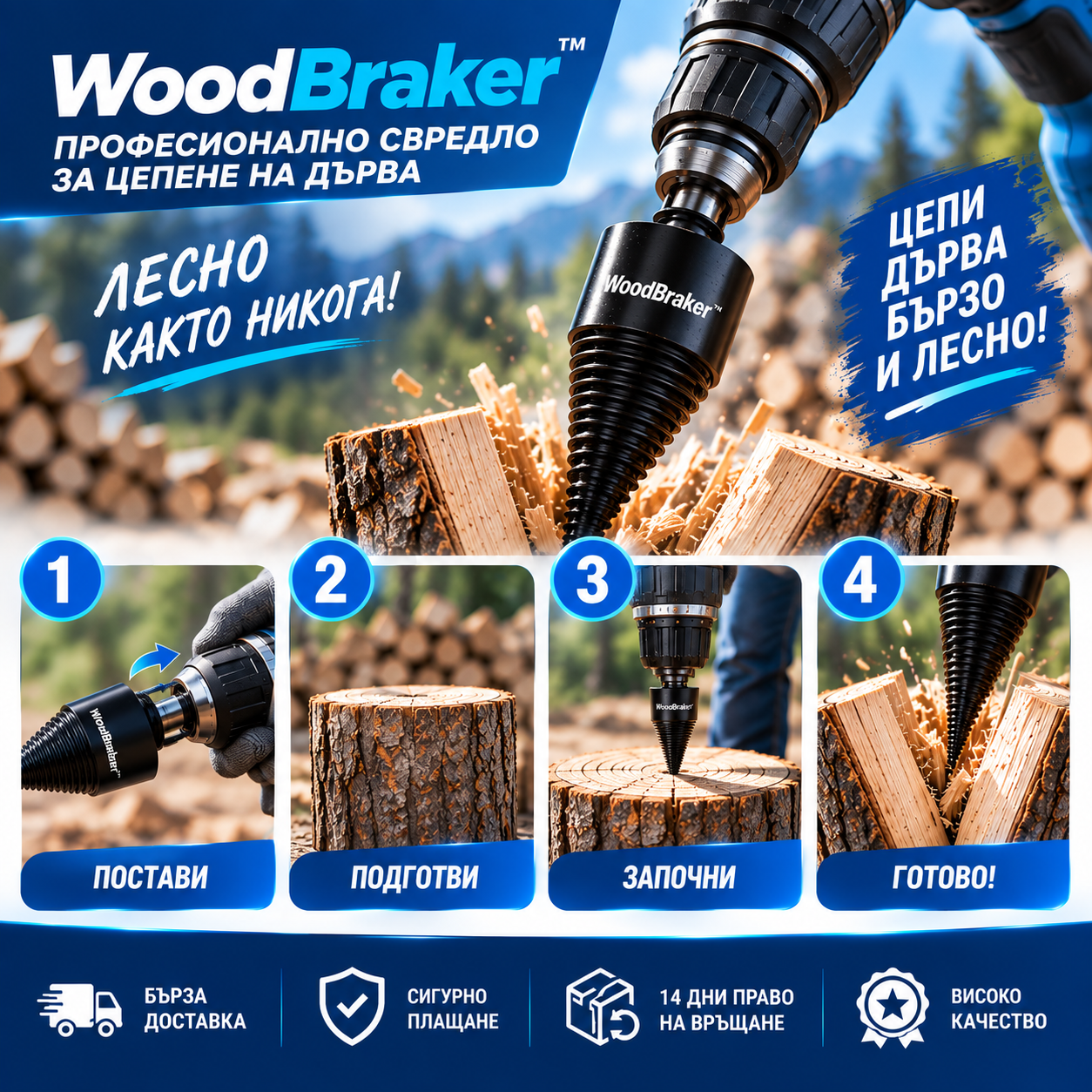 WoodBraker Професионално свредло за цепене на дърва