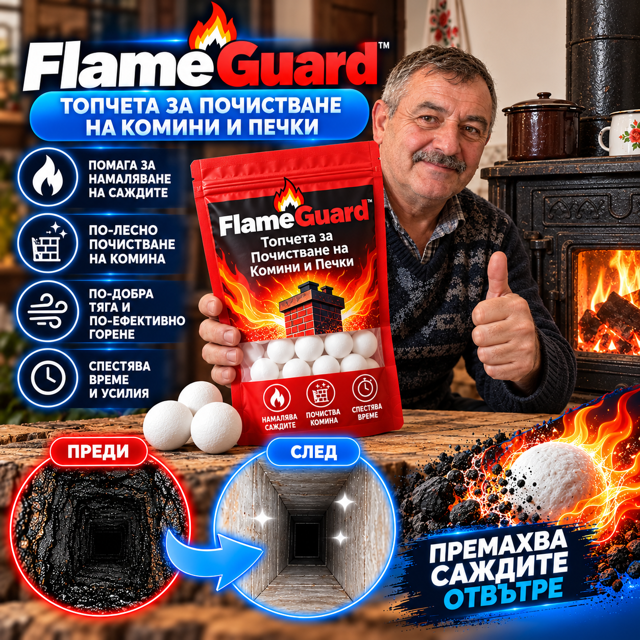 FlameGuard Топчета за Почистване на Комини и Печки